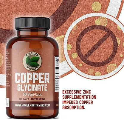 Back label of Pure Lab Vitamins Copper Glycinate showing ingredients