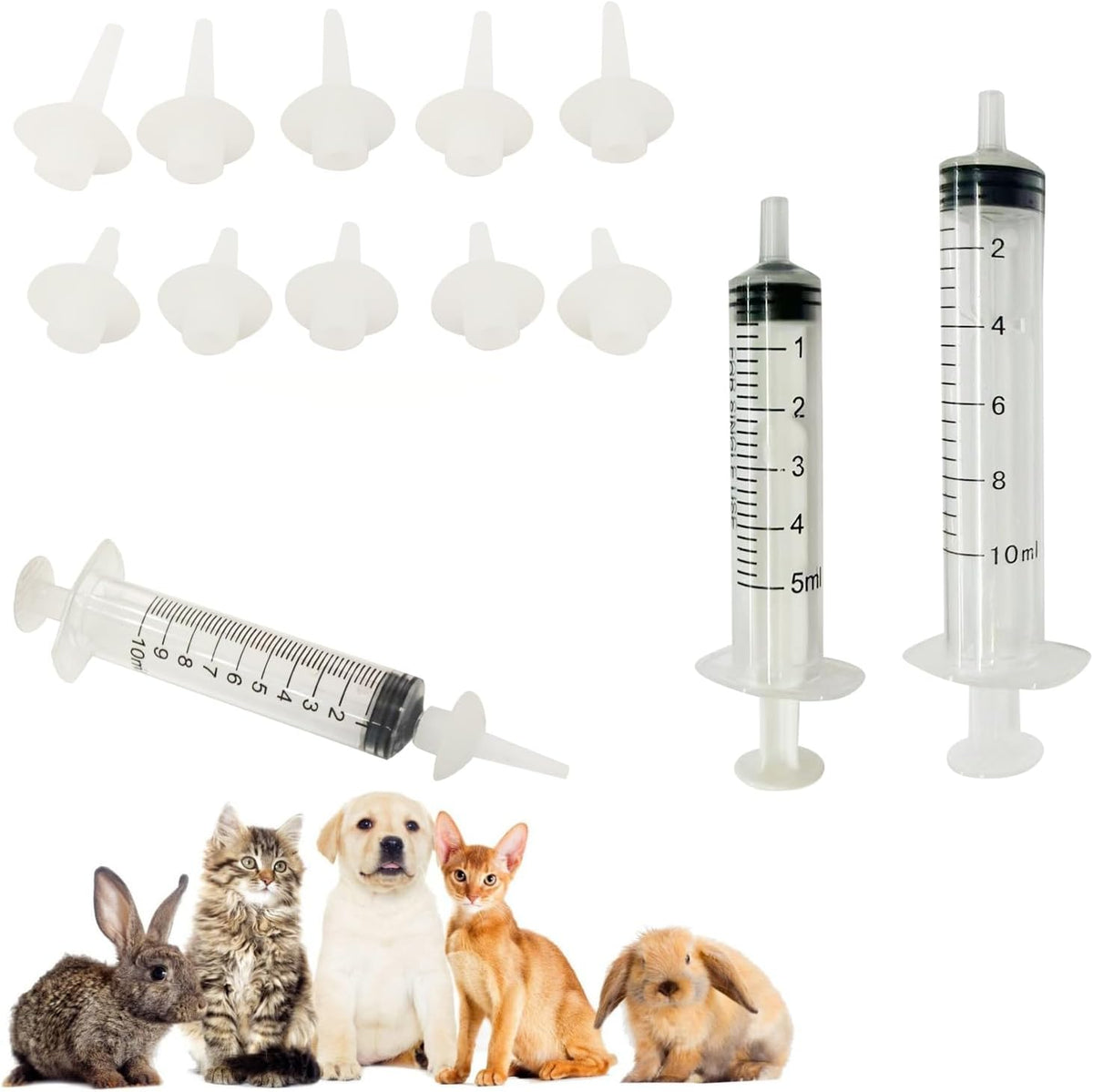 DaoBailar kitten nursing syringe and silicone nipples kit front view showcasing the complete pet feeding setup.