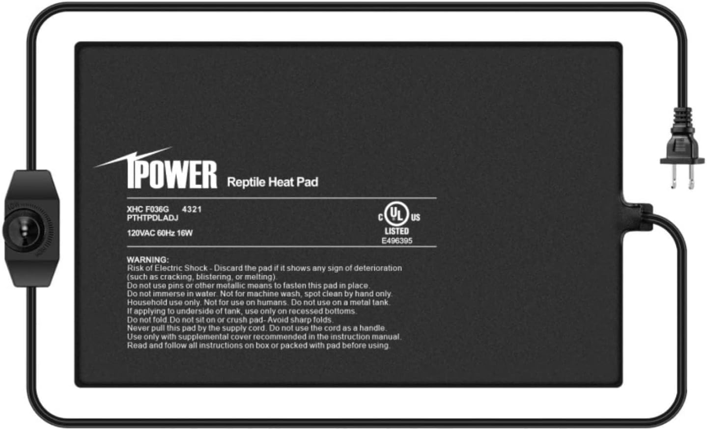 IPower 8 by 12 inch reptile heating pad with controller front view