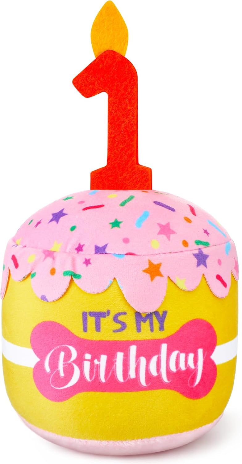 Dansydaisy Dog Birthday Cake Toy Accessories for Girl Boy Gifts, Squeaky Plush Toy for Dog Birthday Party Decor Favor for Large, Medium and Small Dogs(1st,Pink) - Image 15