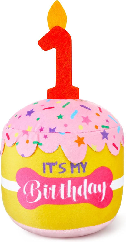 Dansydaisy Dog Birthday Cake Toy Accessories for Girl Boy Gifts, Squeaky Plush Toy for Dog Birthday Party Decor Favor for Large, Medium and Small Dogs(1st,Pink) - Image 15