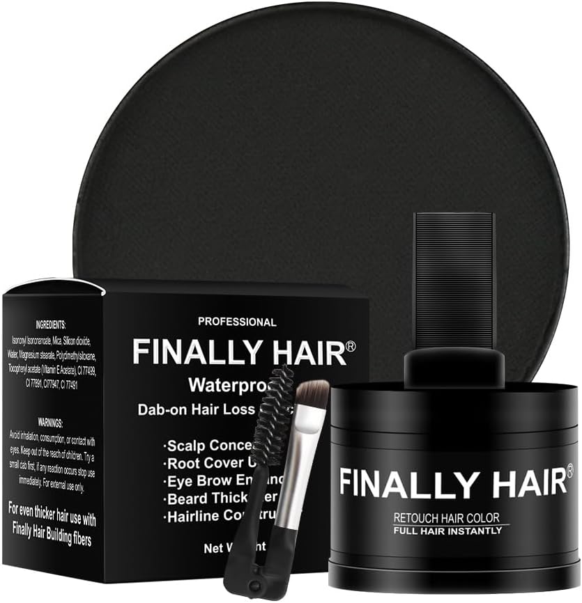 Finally Hair Fiber Concealer front view showing the waterproof black powder container