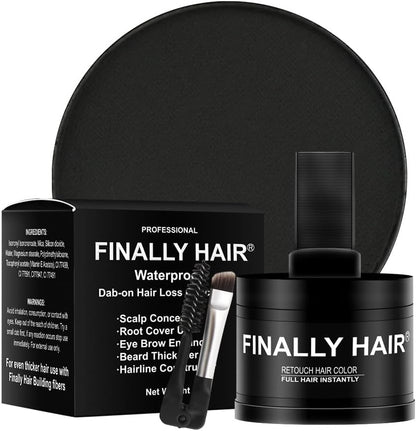 Finally Hair Fiber Concealer front view showing the waterproof black powder container
