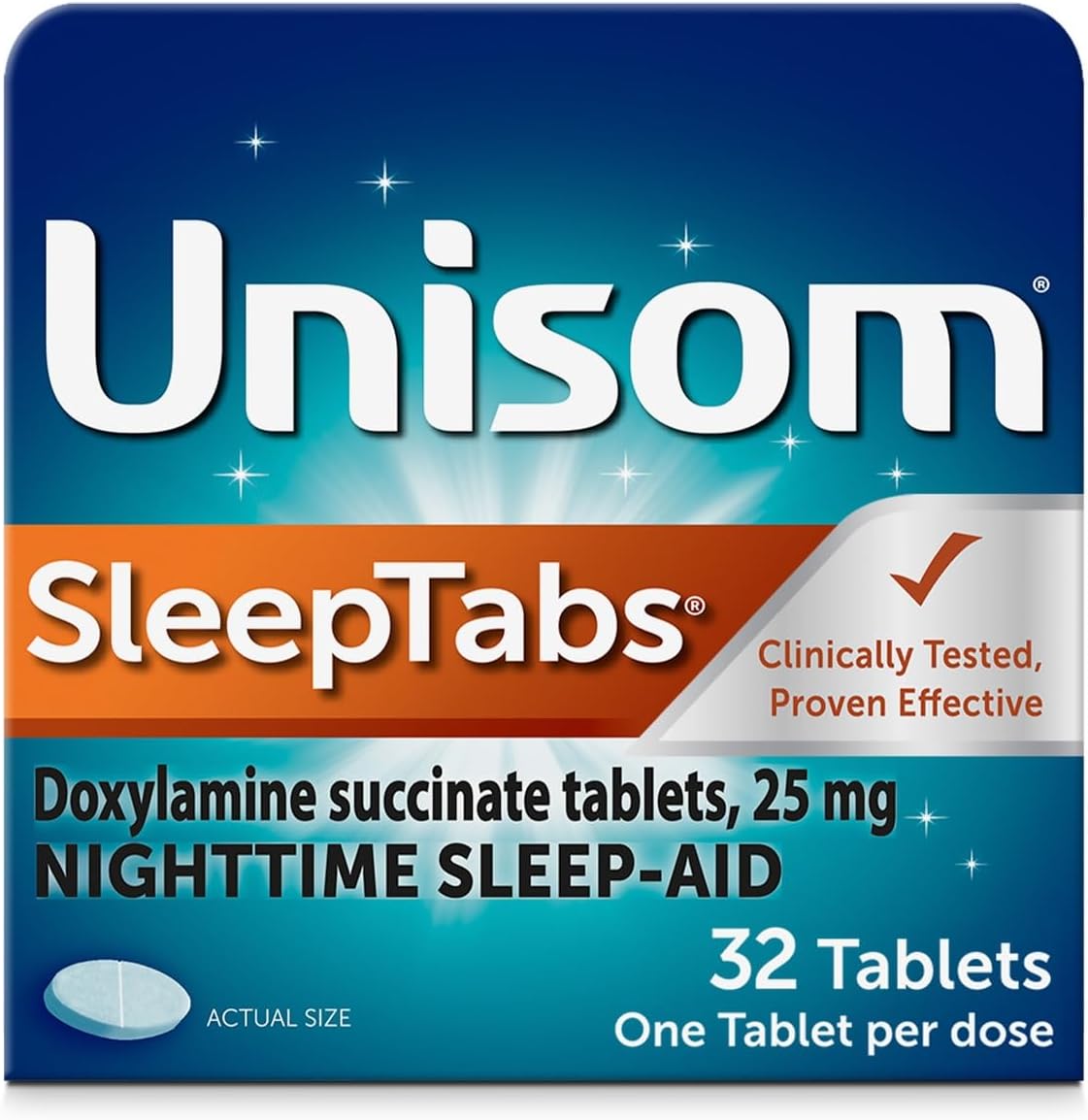 Unisom SleepTabs Nighttime Sleep Aid 32 Tablets front packaging view