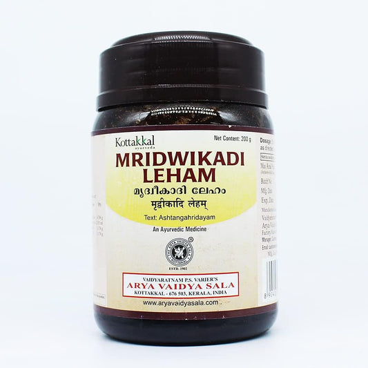 Kottakkal Arya Vaidya Sala Mridwikadi Leham 200 grams bottle front view for respiratory health.