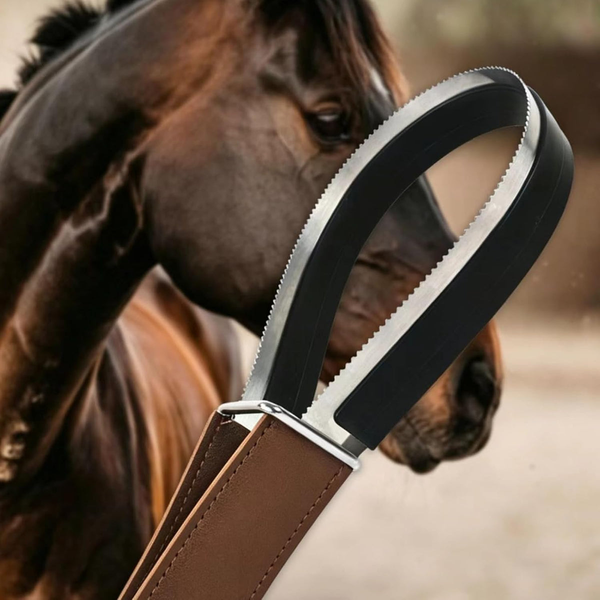 Dog hair remover brush showing polyurethane non slip handle.