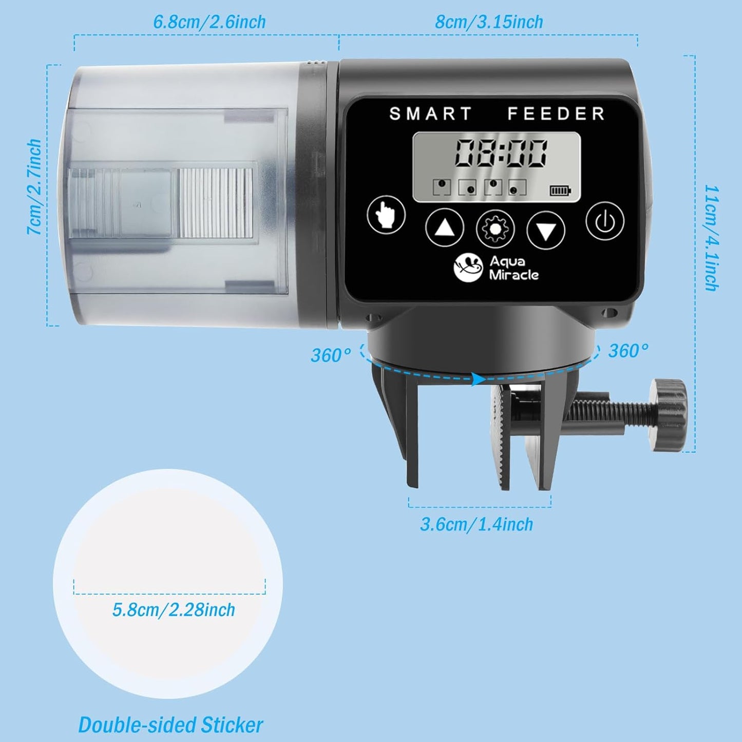 AquaMiracle automatic turtle feeder displaying the single-button interval selection interface