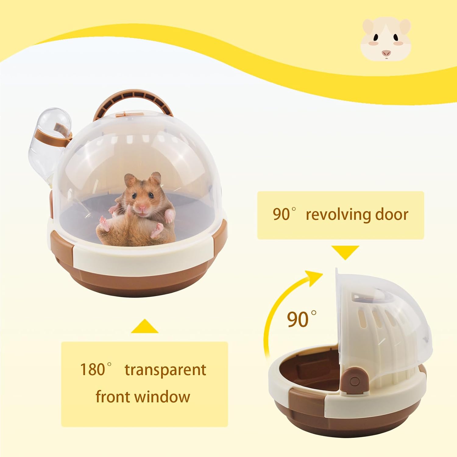Hamster Carrier Cage PortableCages Small Animals Carry Travel Case with Water Bottle Plastic BreathableGuinea Pig Outgoing Cage for Dwarf Hamster Ferret Chinchillas Hedgehog (Brown) - Image 5