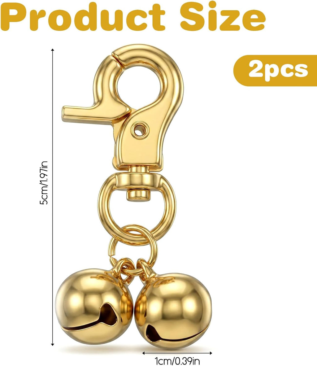 Two pack of Kittail dog collar bells showing metallic texture