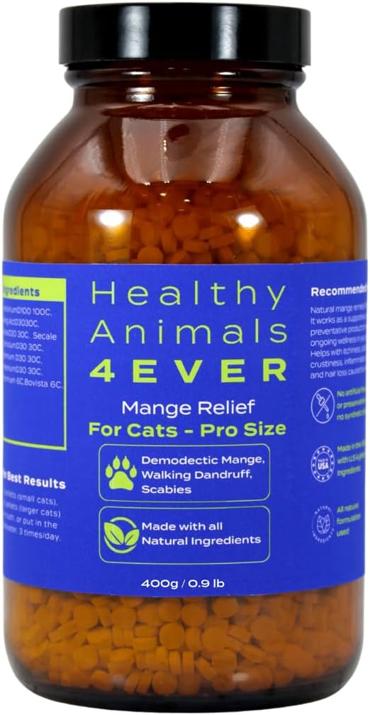 HA4E - Mange Relief for Cats - Treatment for Itchiness, Scabs, & Hair Loss Caused by Mites - All-Natural, Homeopathic, Non-GMO, Organic, Gluten, Preservative & Chemical Free - 300 Tablets - Image 9