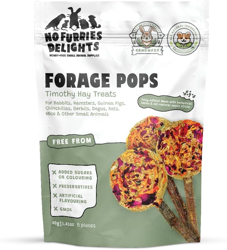 No Furries Delights Forage Pops 5 count packaging front view showing natural Timothy hay treats