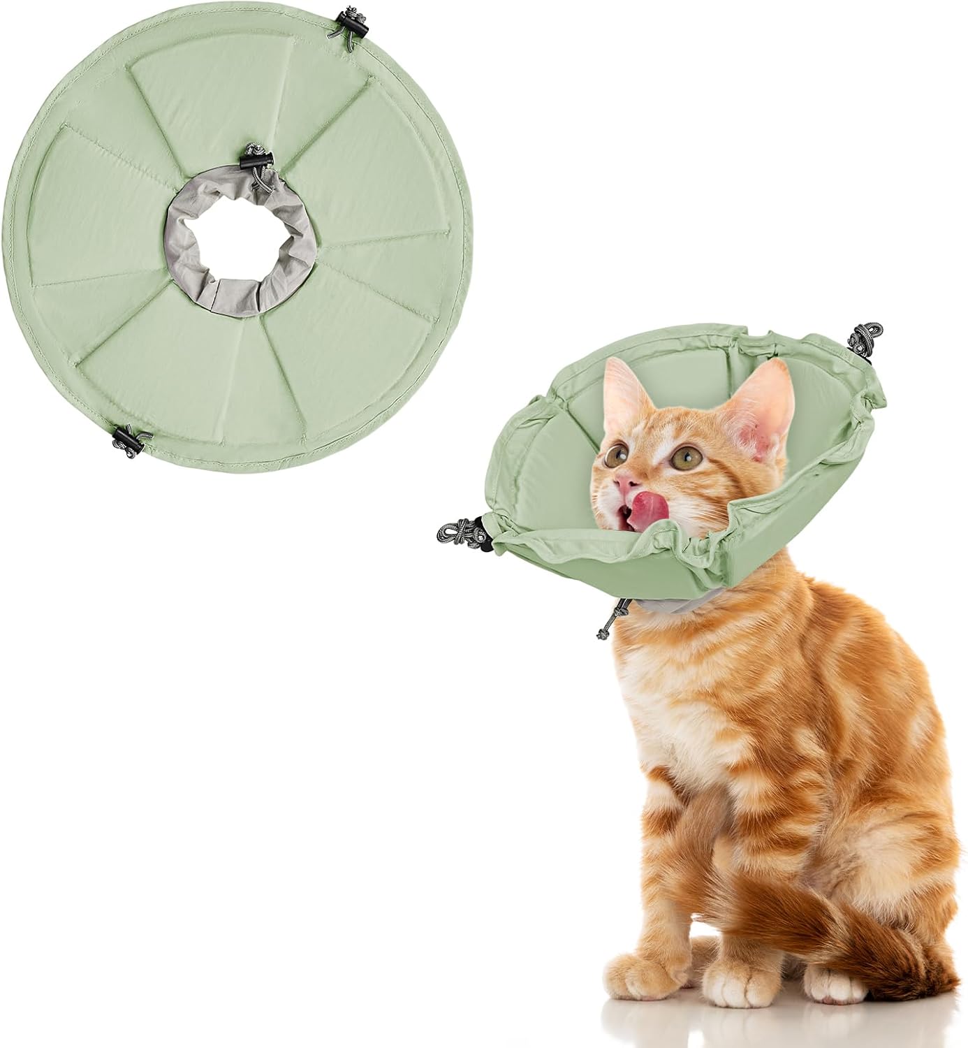 Side view of Pawfun soft pink donut recovery collar for cats