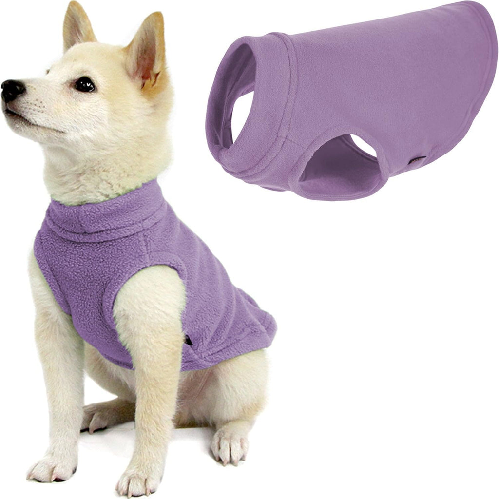Gooby Stretch Fleece Dog Vest in lavender front view on a small dog.