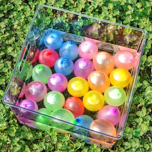 Adult outdoor summer party setup featuring bulk packs of imported premium water fight kits