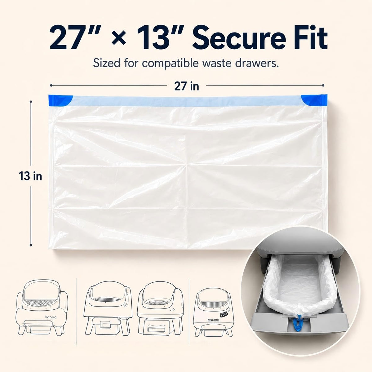 Heavy duty three mil thickness waste drawer bag close up highlighting leak proof material