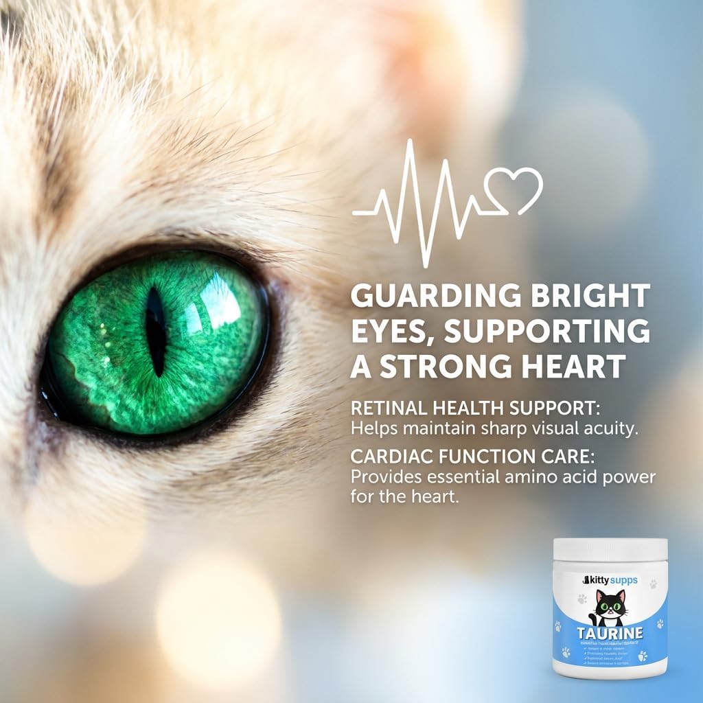 Premium feline taurine supplement for vision and coat health side label view