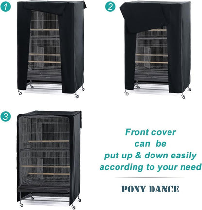 PONY DANCE large black bird cage cover showing top handles for easy removal