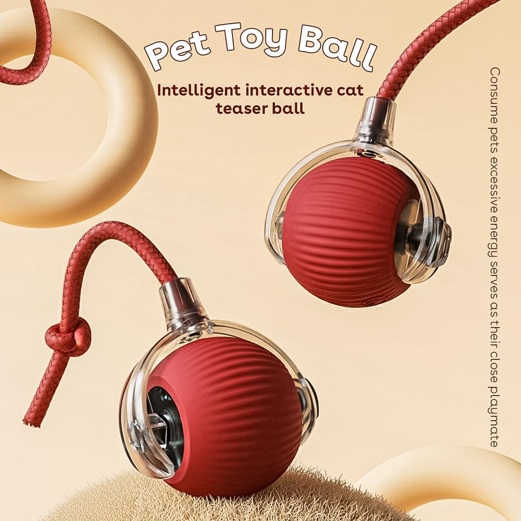 NatureTails smart rolling pet game showing interactive red led light mode active