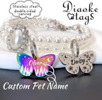 Double sided engraved cat ID tag in matte black stainless steel.