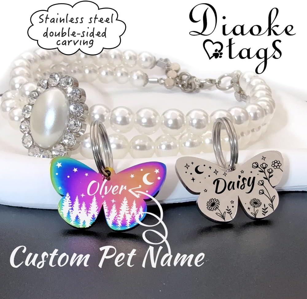 Double sided engraved cat ID tag in matte black stainless steel.