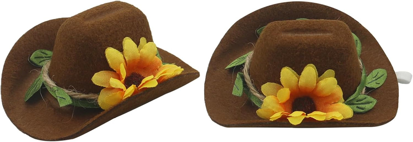 LXLVOUEG Chicken Hats for Hen front view showcasing the brown cowboy hat design with sunflower decoration.