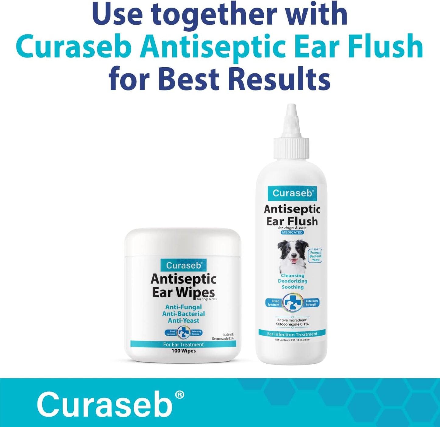 Side view of Curaseb medicated ear wipes for pets