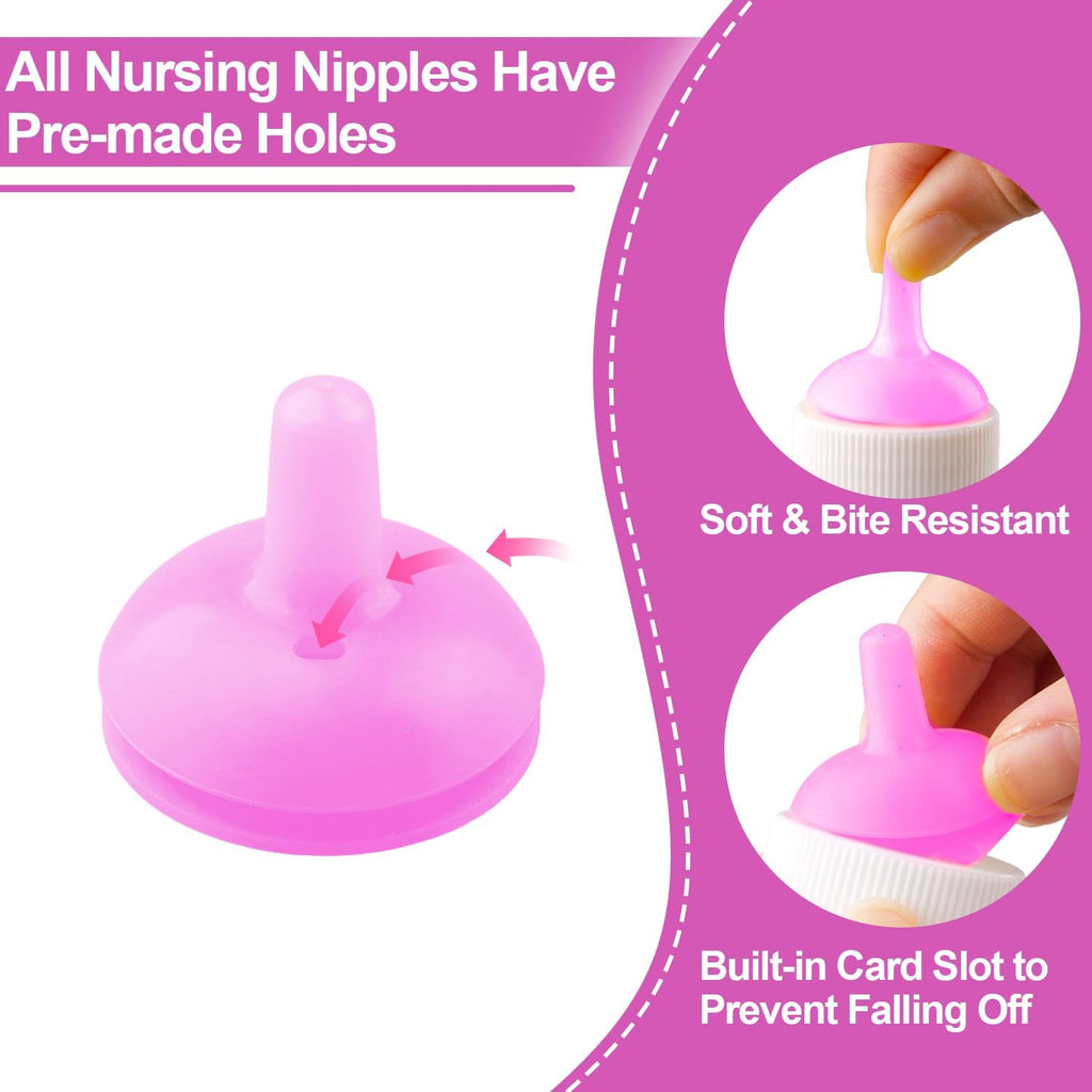 Pink large pet feeding nipple with syringe ventilation valve feature