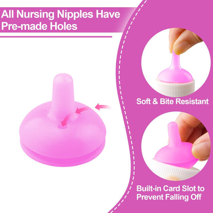 Pink large pet feeding nipple with syringe ventilation valve feature