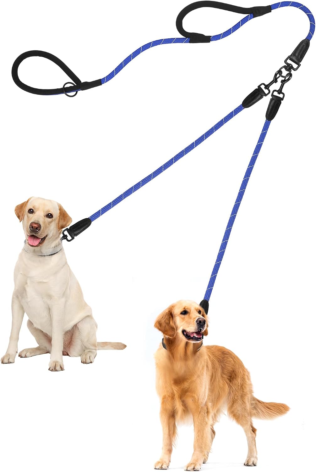 PetBonus Rope Double Dog Leash, No Tangle Dual Leash, Reflective Walking Training Lead with Two Comfortable Padded Handles, Lead Coupler for Medium Large Dogs (55-200 lbs, Black) - Image 11