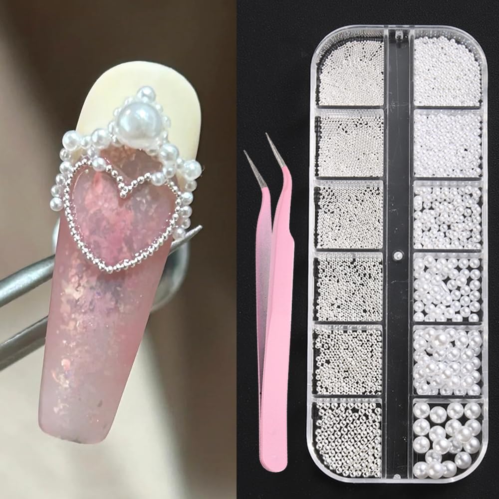 Belleboost 3D Flatback Pearls and Metal Caviar Beads Kit front view showing organized storage box