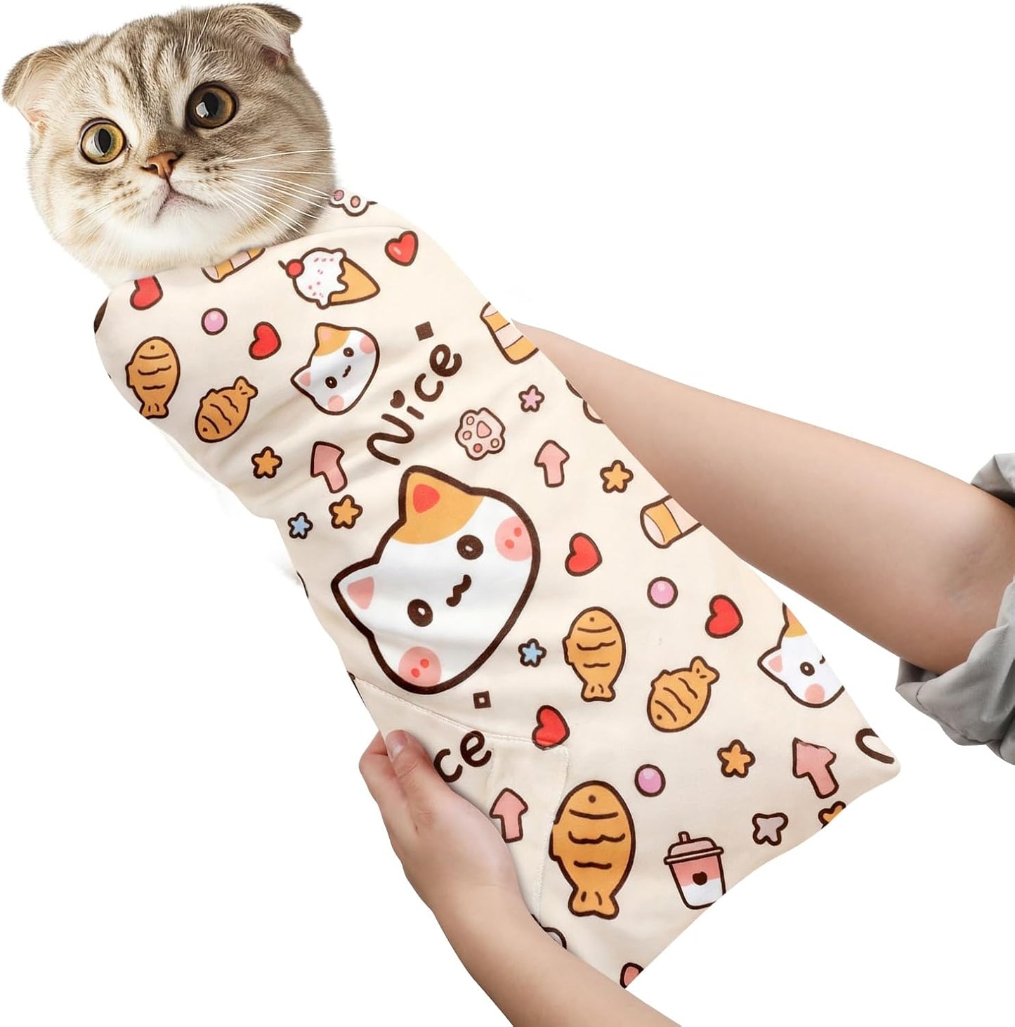 ondware 27.6In Self-Adhesive Cat Grooming Wrap, Anti-Escape Cat Restraint for Nail Clipping, Cat Swaddle Wrapping Cloth for Pet Cleaning & Beauty, for Cats up to 15lbs, Cat Gifts - Image 11