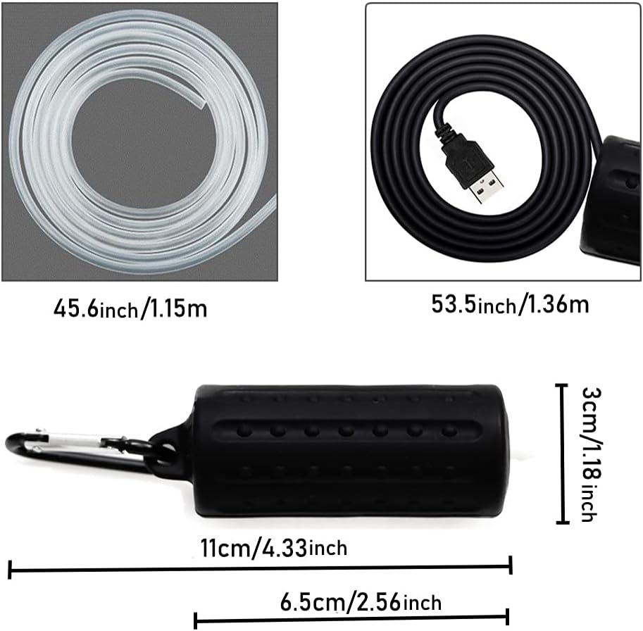 Components of lenpestia aquarium pump kit including tube and stone