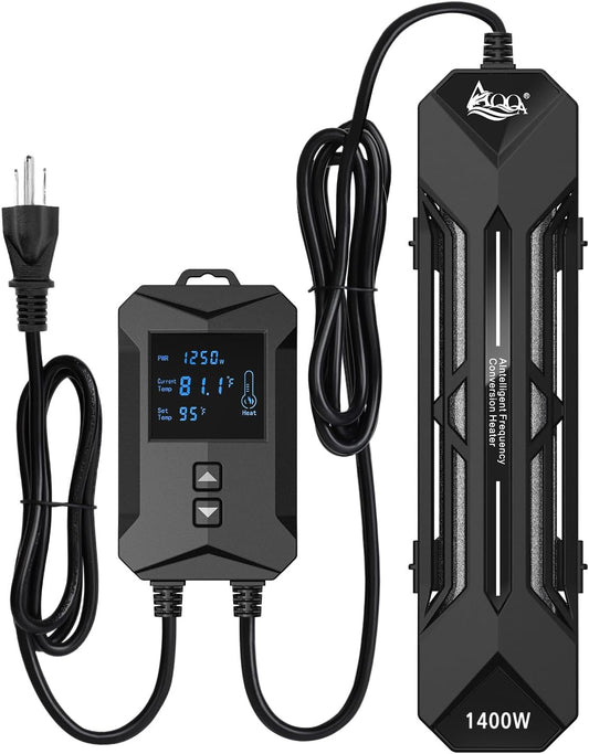 AQQA 1400W Aquarium Heater with digital LCD controller front view