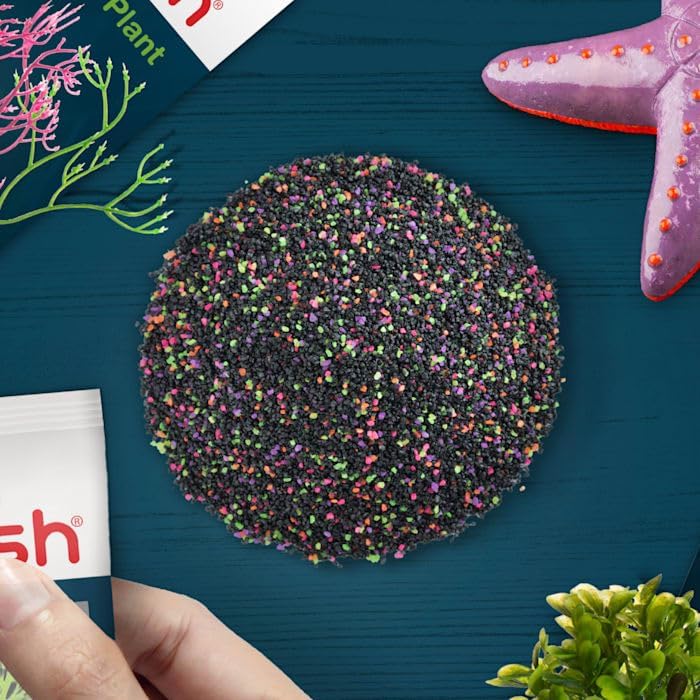 GloFish aquarium landscape featuring black highlights sand and ornaments