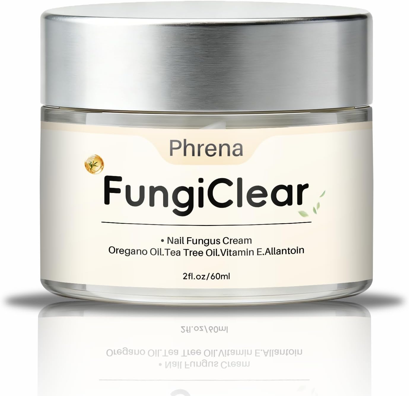 Phrena FungiClear Nail Repair Cream front view jar for damaged toenails.