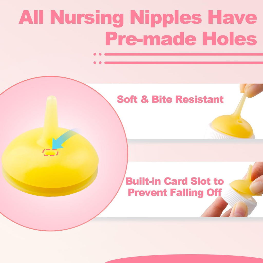 Close up view of the tear resistant yellow silicone nipple on the Xuanda kitten feeding bottle