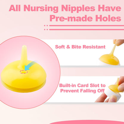 Close up view of the tear resistant yellow silicone nipple on the Xuanda kitten feeding bottle