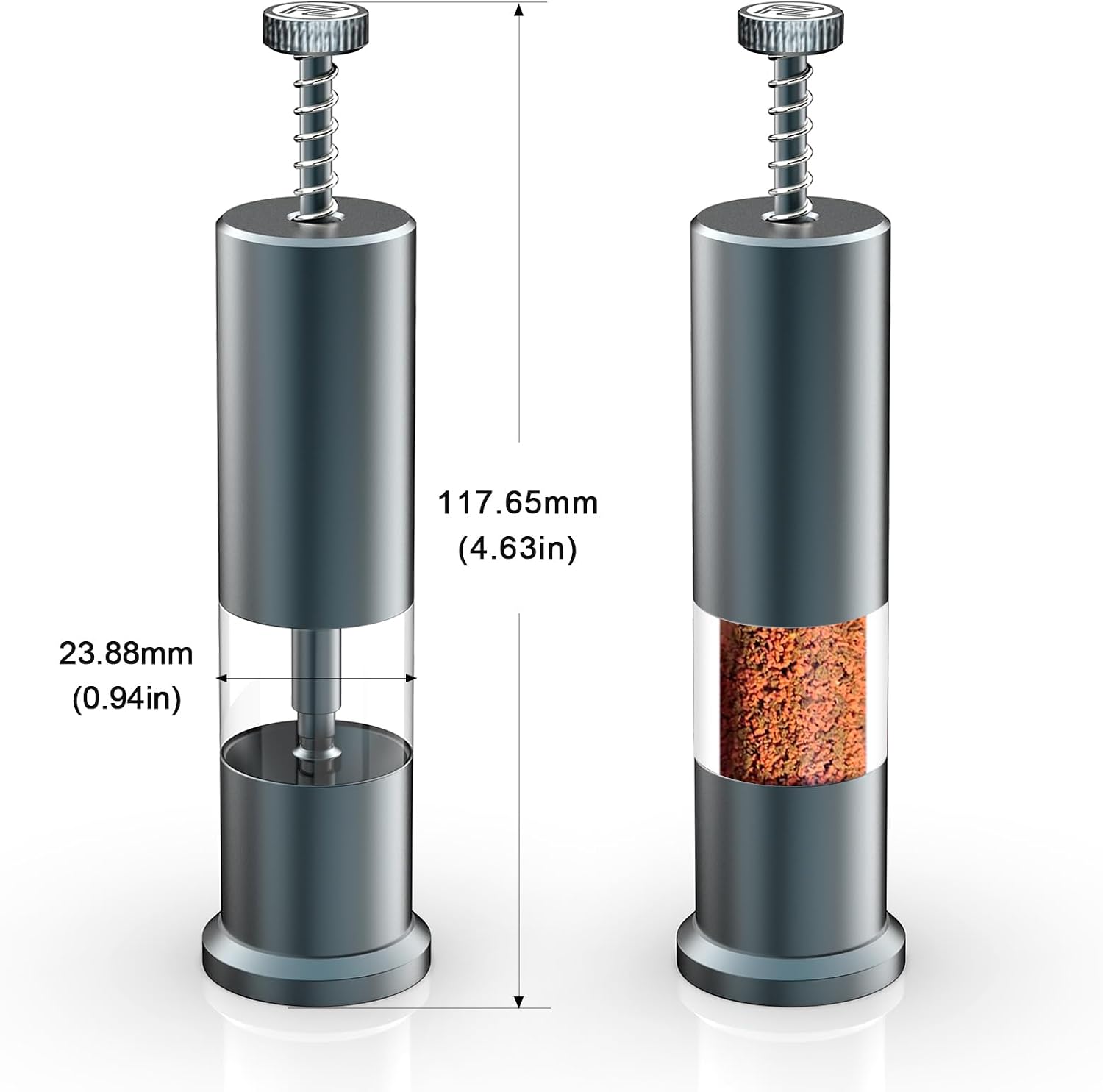 FZONE press to feed fish food dispenser showing the clear fifteen milliliter acrylic viewing window