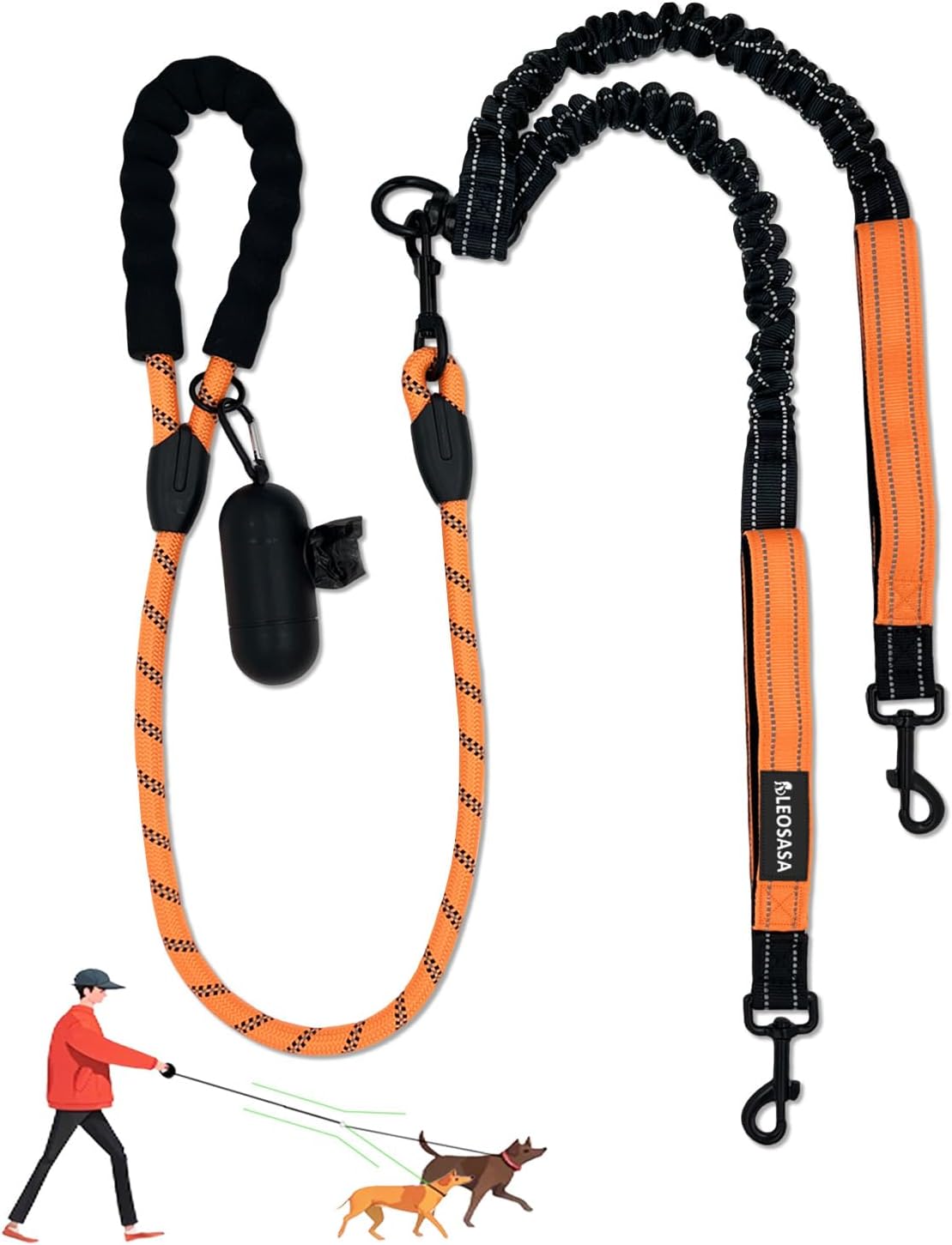 Double Dogs Leash - Removable Main Lead Rope with Splitter, No Tangle 2 Dog Coupler, Reflective No Pull Bungee, 3 Handle, D-Ring, Extra Long for Walk Train Medium Large Two Pet (Blue) - Image 9