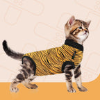 Suitical cat recovery suit tiger print front view
