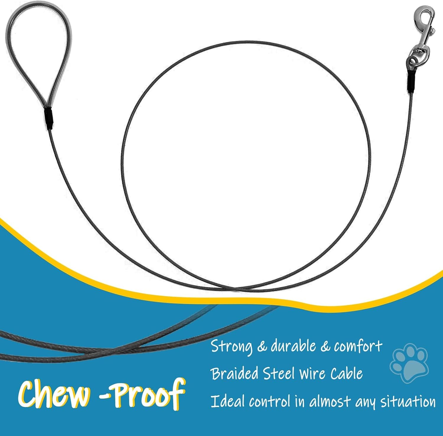 Six feet long metal cable pet lead for teething puppies