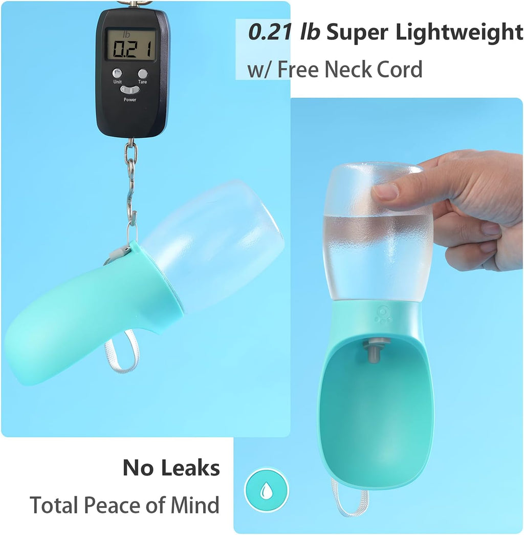 Leak proof portable puppy water feeder being operated with one hand
