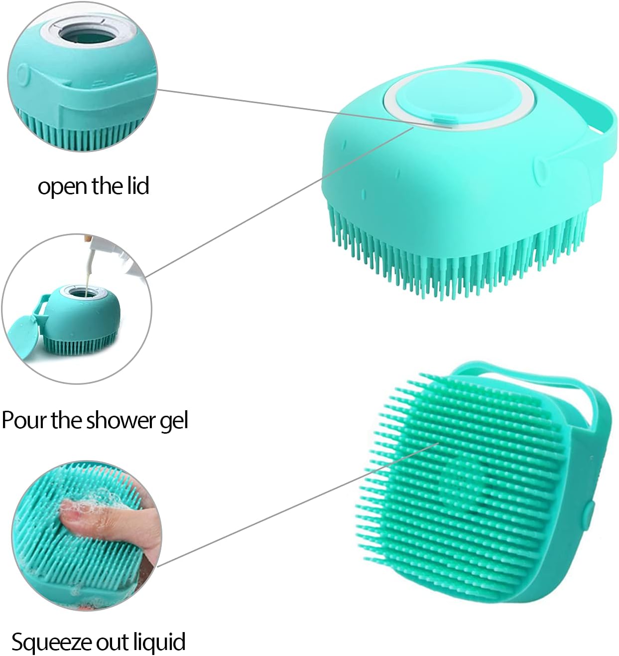 ELEGX ergonomic square pet bath brush with non slip handle grip