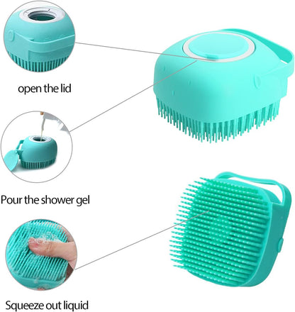 ELEGX ergonomic square pet bath brush with non slip handle grip