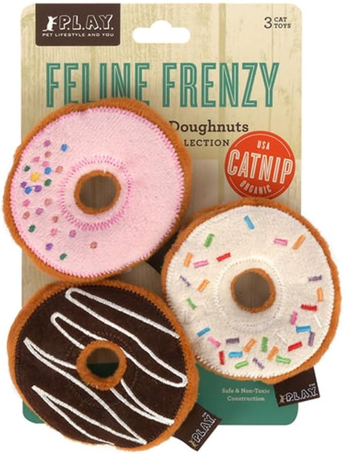 Washable premium pet lifestyle feline frenzy donut toy pack