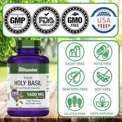 Tnvitamins Holy Basil 8 month supply bottle side profile
