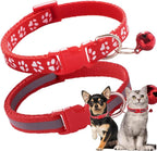 Pack of two red PSPORT safety collars for tiny female cats highlighting the smooth edges
