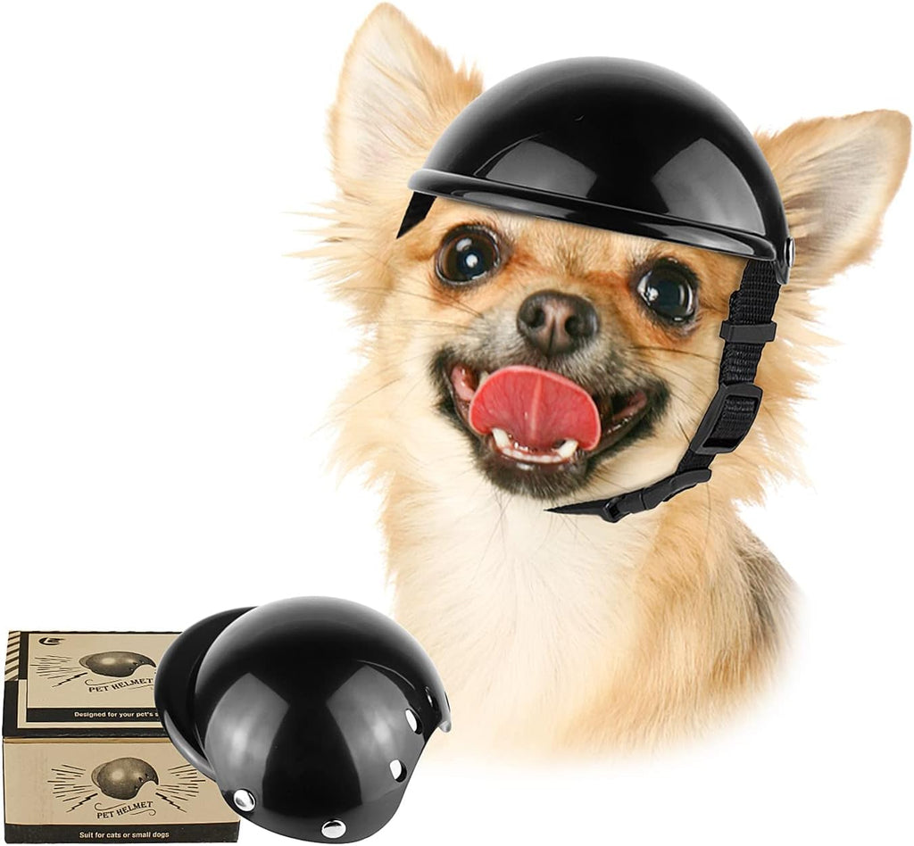 Enjoying black pet helmet for small dogs front view