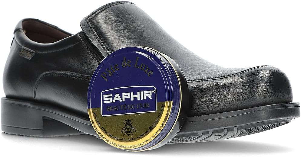 Natural beeswax shoe polish tin by Saphir for dress shoe restoration