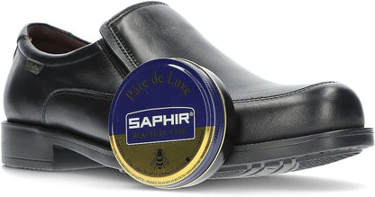 Natural beeswax shoe polish tin by Saphir for dress shoe restoration